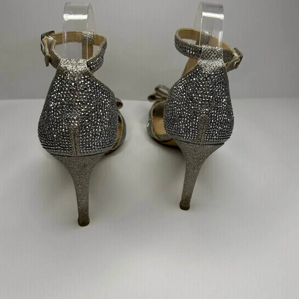 Kate Preston Lula Rhinestone Bow Ankle High Heeled Sandal in Silver Size 11 - Picture 5 of 9